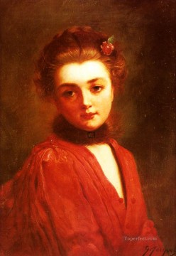 赤いドレスを着た少女の肖像画 ギュスターヴ・ジャン・ジャケ夫人 Oil Paintings